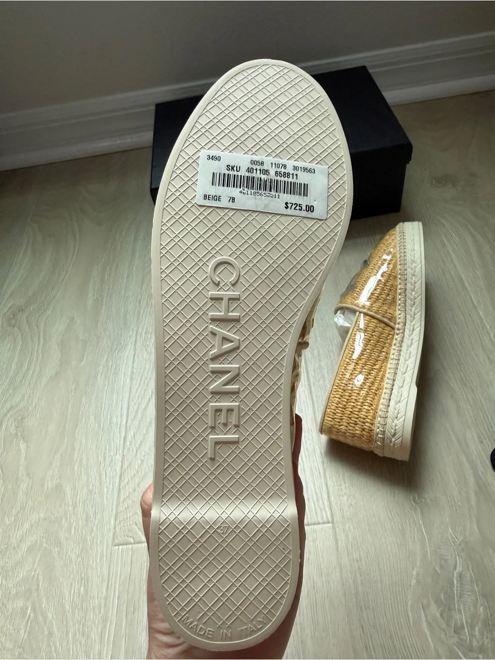 NWT Chanel raffia cc logo espadrilles beige woven straw shoes + box, dust bags